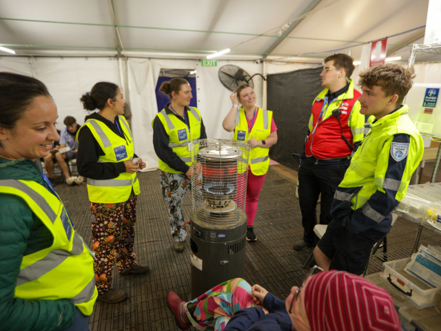 ProMED team inside the festival medical centre at night