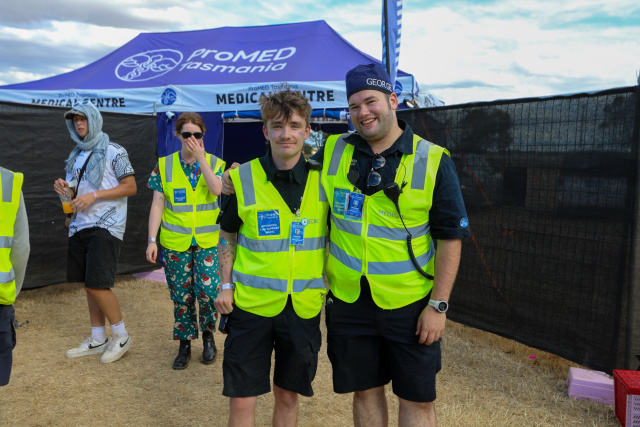 ProMED Tasmania branded medical centre marquee with staff